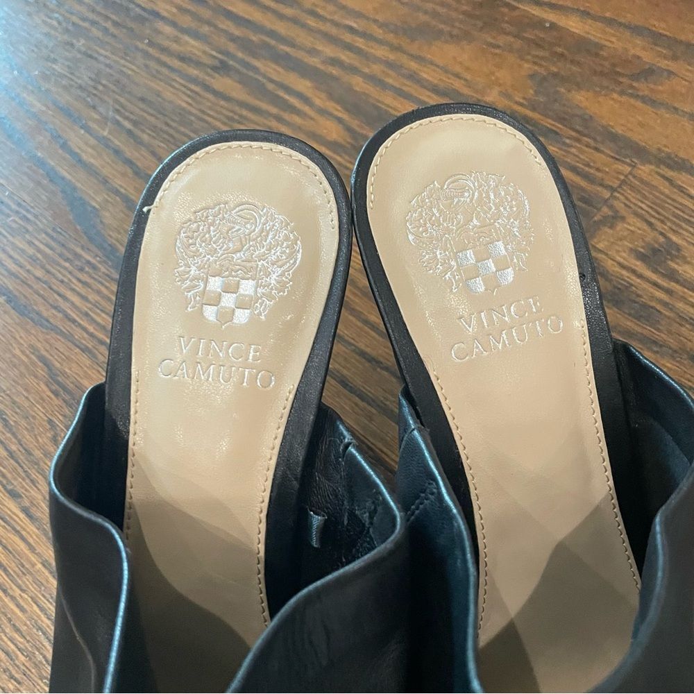 VINCE CAMUTO Arlinala Black Leather Mule Heeled Sandals - Picture 8 of 11